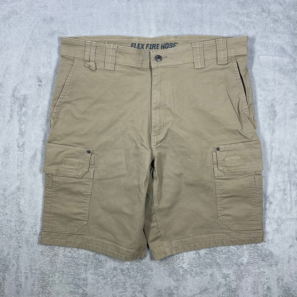 Duluth Flex Fire Hose Cargo Shorts Mens 36 Tan Relaxed Fit Utility